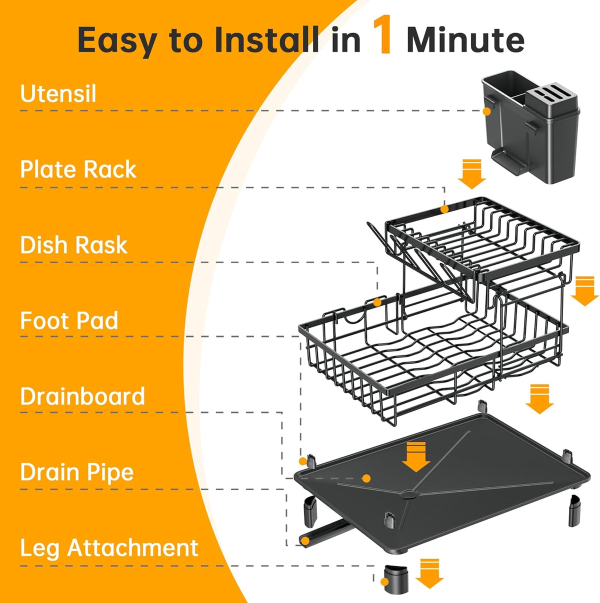 2-Tier Vertical Dish Rack with Auto-Drain & Utensil Holder — No More Clutter