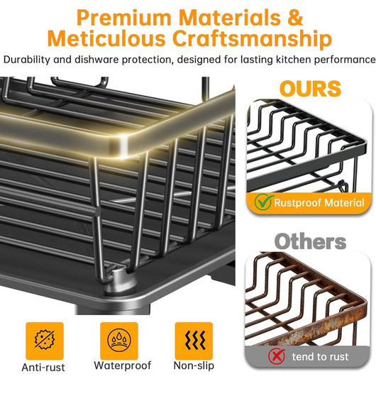 Foldable Over Sink Dish Drying Rack｜Pull-Out 2-Tier Dish Drainer with Utensil Holder｜Space Saving Kitchen Organizer for Small Kitchens